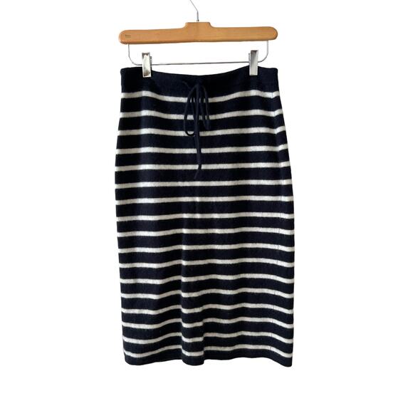 DEMYLEE Navy Blue Striped Cashmere Sweater Skirt M - Picture 1 of 4
